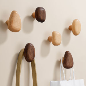 Nordic Simple Solid Wood Clothes Hanger Wall Mounted Hook Drilled Installation Door Back Clothes Rack Pebble Shape Hooks