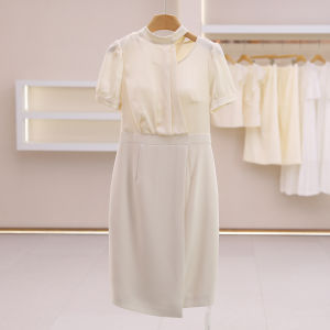 Slim Fit Lattice Design Short Sleeve Work Dress Summer
