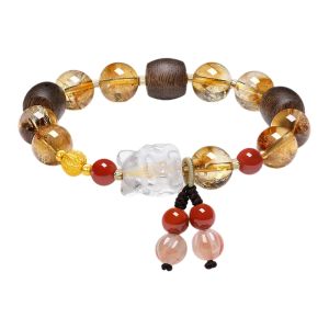 Gold White Crystal Fox Shaped Good Luck Agarwood Agate Elastic Rope Bracelet