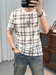 Áo Thun Nam Mùa Hè 2025 Áo Thun Cotton Lanh Kẻ Caro Tay Ngắn Thêu Họa Tiết Chữ in Thời Trang Thường Ngày