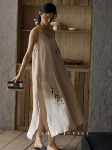 Summer Cooling Pure Cotton and Gauze Long Nightgown with Built-in Bra