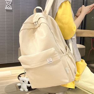 OUDENGPAI | Túi xách nữ màu vàng sữa Túi đeo vai đôi Túi học sinh trung học Túi đựng đồ dùng học tập mềm mại có khóa kéo chống thấm nước