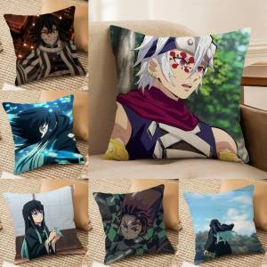 Bandai | Demon Slayer Mugen Train Arc Anime Plush Pillow Cover Soft Short Plush Cushion Cover For Sofa Bedroom Home Decor Gift Decoration