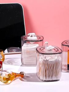 Strawberry.thai กล่องเอนกประสงค์   กล่องเก็บสำลีแบบมีฝาปิดป้องกันฝุ่น กล่องใส่สำลีก้าน