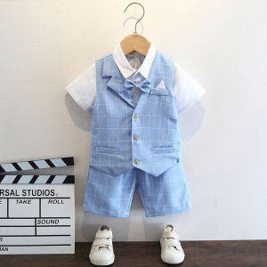 Childrens Suit Boys Formal Wear Set Summer British Style Birthday Host Performance Outfit Polyester Fiber Thin Model