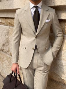 Striped Business Casual Single Button Two Piece Suit