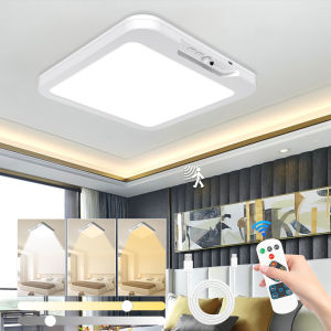 Rechargeable Motion Sensor Ceiling Light with Remote 3 Color Temperatures Timer Wireless Mount LED Shower Lighting for Indoor
