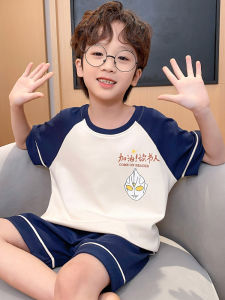 Childrens Summer Sleepwear Short Sleeve Thin Pure Cotton Home Clothes Set for Boys Baby Comfortable Breathable Cotton Pajamas