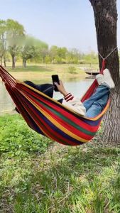 Single Wide Thick Canvas Hammock Outdoor Camping Backpackaging Leisure Swing Portable Hanging Bed Sleeping Swing Hammock