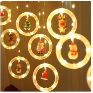 Đèn RÈM hình bóng đèn tròn chứa ÔNG GIÀ NOEL TUẦN LỘC CÂY THÔNG NGƯỜI TUYẾT trang trí Giáng Sinh NOEL dây cắm điện