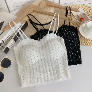 Đa Năng Phong Cách Ngắn Nữ Áo Ba Lỗ Với Tính Tôn Bằng Kim Cương Và Miếng Đệm Ngực Áo Ngực Quấn Cạnh Sóng Thanh Lịch Backne5>