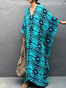 ชุดเดรส Kaftan สําหรับผู้หญิง V คอชุดว่ายน้ําฤดูร้อน Cover up Caftan Plus ขนาด Maxi Beach Dresses