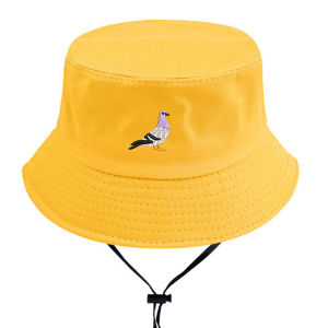Embroidered Pigeon Cotton Bucket Hats Women Men Detachable strap Bob hat Fisherman Outdoor Summer Autumn Travel cap Sun Hats