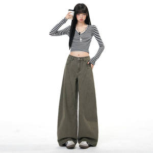 La Chapelle | Dopamine Pink Slant Knife Wide Leg Jeans Spring/Autumn American Street Loose and Slim Style