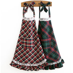 Checkered Apron Sleeve Covers Headscarf Korean Style Fashionable Ruffle Workwear Country Housework Cute Kitchen Dirt Resistant