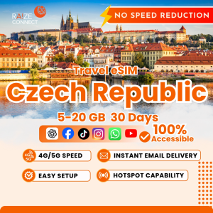 Czech Republic eSIM | 5-20GB High Speed | 30 Days Data Plan | Raize Connect