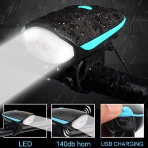 Lampu Sepeda Depan Dengan Klakson Tahan Hujan Dan Cahaya Kuat Rechargeable