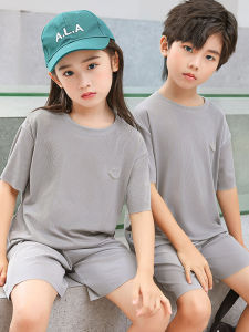 Childrens Ice Silk Sleepwear Summer Thin Short Sleeve Shorts Modal Large Size Home Clothes Set for Boys And Girls