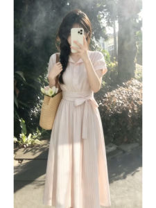 NIUVIES | Stylish French Pink Striped Slenderizing Summer Dress