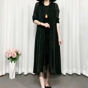 Middle-Aged Mom Summer Clothes Shawl Cardigan Mid Length Long Length Shawl Middle-Aged and Elderly Womens Sun Protection Clothing Cloak Coat Thin Outerwear