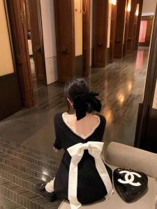 Áo Len Dệt Kim Cổ Chữ V Tay Dài Dáng Rộng Mùa Thu Đông Cho Nữ Áo Len Ren Viền Hở Lưng Có Nơ Áo Len Thường Ngày Thoải Mái