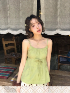 NIHAOKANONG | Áo Camisole Dây Ngắn Đơn Sắc Mùa Hè Phong Cách Ngọt Ngào Có Dây Kéo