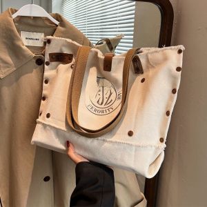 Túi Vải Canvas Thời Trang Thường Ngày Dành Cho Nữ Túi Đeo Vai Đơn Phong Cách Sinh Viên Túi Đựng Sách Vở Túi Tote Mềm Có Khóa Kéo