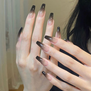 Long Gradient Red Black Nail Strips Dark Series Wearable Nail Art Detachable Stickers Fingernail Extensions for Any Skin Type