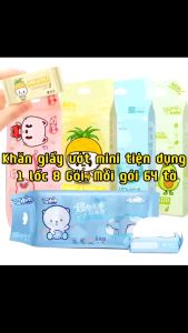 Khăn Giấy Ướt Mini Hoạt Hình Cao Cấp Bỏ Túi Tiện Lợi Bịch 8 Gói (64 khăn)