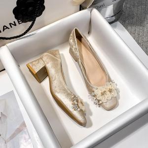 New Chinese Style Wedding Shoes Womens Head Bride Mother-of-the-Bride Gown Shoes Thick Heel Comfortable Footmother-in-law Shoes Single Shoes