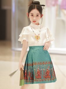 Girls Hanfu Summer Style Set Childrens Clothes Traditional Qing Dynasty Costume 2025 New Arrival National Style Semi-skirt
