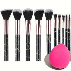 10-Piece Marble Brush Set + Beauty Blender | Makeup Starter Kit | Mothers Day Gift