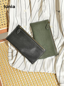 Lunia Vegetable Tanned Full-Grain Leather Cowhide Long Wallet Ultra-Thin Zipper Foreign Currency Wallet Passport Case Soft Genuine Leather for Men and Women