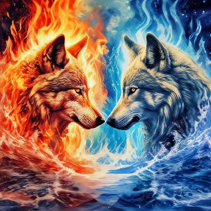 Huacan Full Square Round Diamond Painting Fire Ice Wolves Diamond Mosaic Animal Landscape Complete Kit Handmade Gift