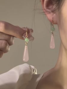 Elegant Chinese Style Jadeite Tassel Earrings Womens Qipao Ear Jewelry Ancient Fashioned Alloy Gold Plated Silver Earrings
