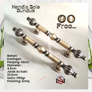 Promo Tarikan Handle Pintu Rumah Kuningan Asli Antiq Minimalis Terlaris Harga Murah Bola Sunduk 42Cm