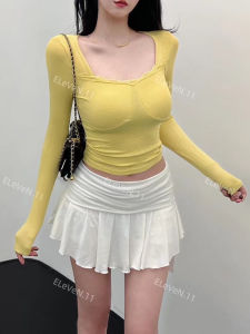 กระโปรงสั้นเอวสูงทรงเอผ้าจีบเซ็กซี่สำหรับผู้หญิง ฤดูร้อน 2025 สไตล์ใหม่ Pure Desire กระโปรงสั้นทรงเอเข้ารูป