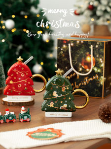 Christmas Ceramic Mugs with Lids Couple Water Cups High Aesthetic Value Home Use Luxury Feeling Unique Design Gift Ideas