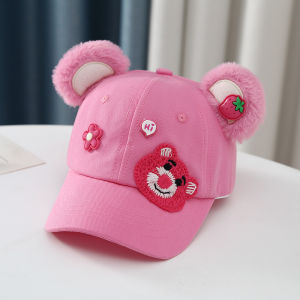 Childrens Baseball Cap Straw Bear Baby Fashion Bucket Hat Girl Sunshade Sunscreen Cartoon Fisherman Hat Autumn Casual Cotton Blend Fabric