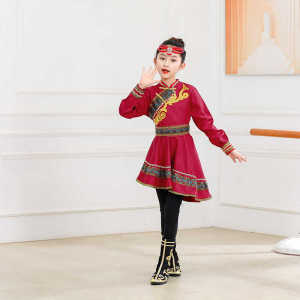 เด็กมองโกเลียเต้นรําเครื่องแต่งกาย ชนเผ่า สไตล์หญิง Art Examination เสื้อผ้าสแควร์เต้นรําชุดเวที
