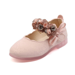 Toddlers Girls Soft Glitter Leather Shoes: Flats with Flowers Bow-knot & Floral Design