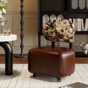 Floral Embroidery Small Sofa Solid Wood Backrest Swivel Stool Home Leisure Chair Living Room Sofa Stool Shoe Changing Stool