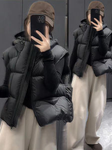 เสื้อกั๊กผู้หญิง 2025 ฤดูหนาวใหม่ อบอุ่น ยาวสั้น ทรงปกติ ด้านนอก เสื้อกันหนาวแบบสวมหัว ชุดลำลอง แฟชั่นสตรี