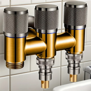 Three way diversion valve - wall mounted faucet with independent handle 1 inlet and 3 outlets suitable for washing machines