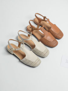 Braided Square-Toed Medium Heel Sandals