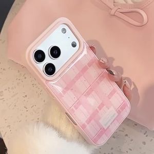 Korean Splash-ink Pink Grid Pattern Drop Glue Phone Case For iPhone 17 Air 16 15 14 13 Pro Max Plus Shockproof Protective Cover