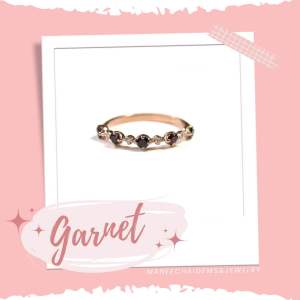 [พร้อมส่ง] แหวนเงินแท้ 92.5% แหวนฝังพลอยโกเมนคั่นเพชรcz ชุบพิงค์โกล์ด