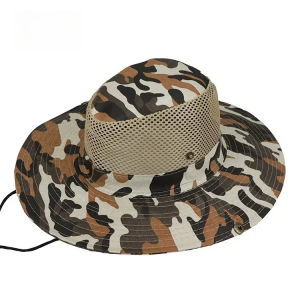Camouflage Mesh Bucket Hats Wide Brim Beach Hat UV Protection Breathable Hunting Fishing Climbing Hiking Hat Outdoor Sun Hat