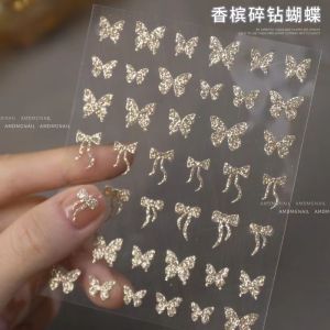 New Arrival Butterfly Nail Stickers Diamond in the Debris Champagne Rose Bows Ribbon Rabbit Stickers Flashing White Snowflake Nails