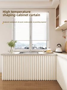 Kitchen Cabinet Conceal Curtain Waterproof Oil Smoke Proof Slide Track Fabric Curtain Hide Mess Storage Shelf Foldable Curtain